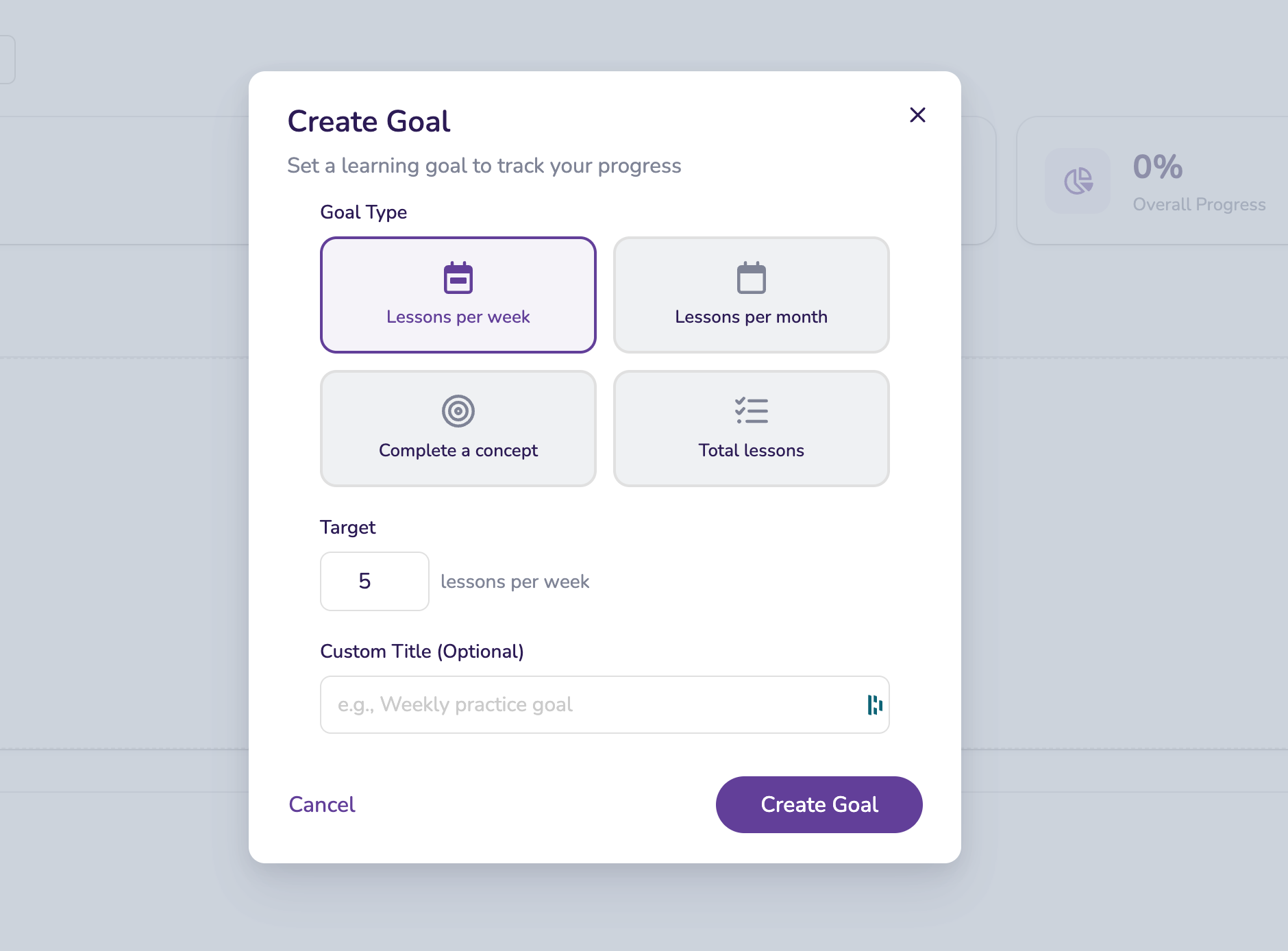 KWEST create custom learning goal feature